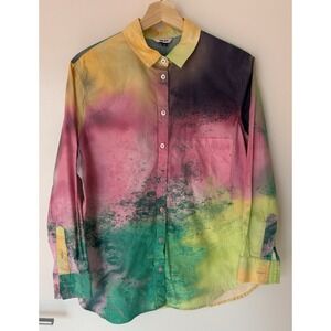 THE KIT. Tie Dye Splatter Button Up Shirt Long Sleeve Womens Size Medium